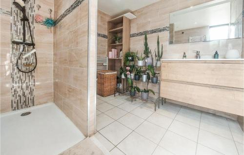 ein Bad mit einer Dusche und einem Waschbecken in der Unterkunft Nice Home In Bucquoy With Kitchen 