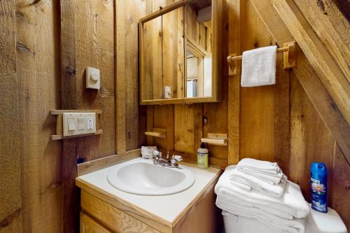 ein Bad mit einem Waschbecken und einem WC in der Unterkunft Hildas Briarwood Escape in Rhododendron