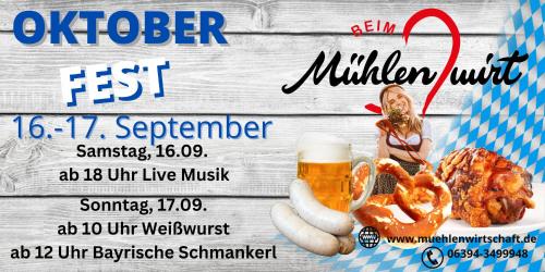 Un folleto para un festival de cerveza con una mujer y pretzels en Beim Mühlenwirt en Bobenthal