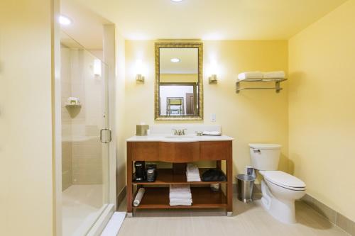 a bathroom with a sink and a toilet and a mirror at Boomtown Casino and Hotel New Orleans in Harvey