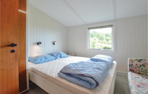 AsnæsにあるAmazing Home In Frevejle With 3 Bedrooms And Wifiのベッドルーム1室(青い枕のベッド1台付)