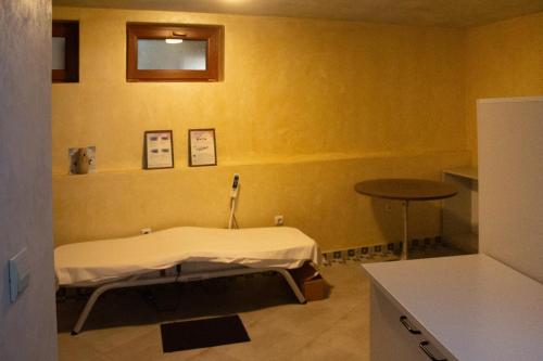 a hospital room with a bed and a table at Meteor Family Hotel in Chepelare