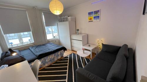sala de estar con cama y sofá en City Centre en Copenhague