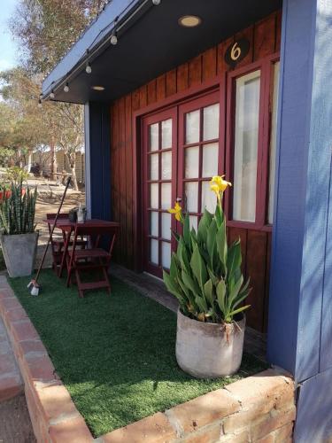 a house with a potted plant in front of it at Rancho Matalote en Valle de Guadalupe in Valle de Guadalupe
