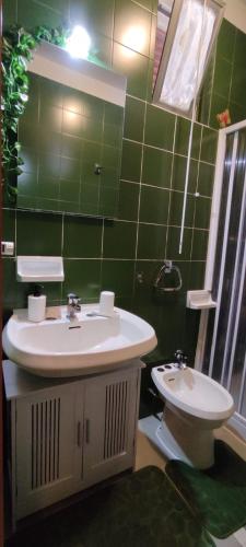 uma casa de banho verde com um lavatório e um WC em Apartment Il Monte Old Bridge em Florença