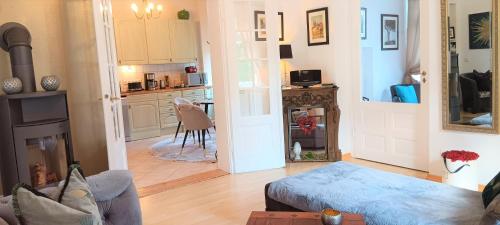 TV a/nebo společenská místnost v ubytování VILLA FREIA Dresden - Exklusive Ferienwohnung zum Erholen & Entspannen