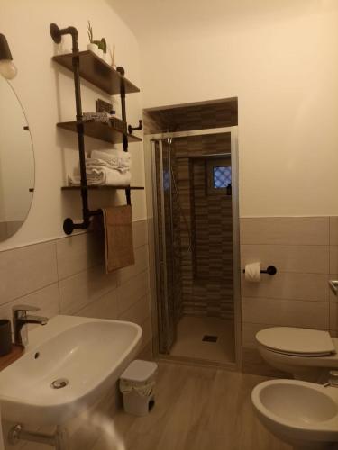 a bathroom with a shower and a sink and a toilet at Casa del Fiordaliso in San Benedetto del Tronto