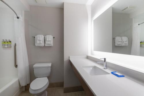a white bathroom with a toilet and a sink at Holiday Inn Express Crystal River by IHG in Crystal River