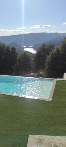 a large swimming pool with green grass and trees at VillaCella - Gerês in Vieira do Minho
