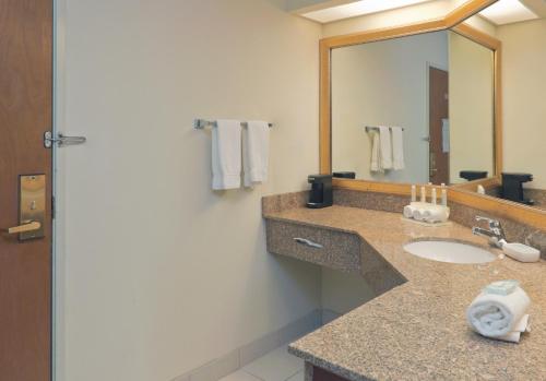 a bathroom with a sink and a mirror at Holiday Inn Express Evansville - West by IHG in Evansville