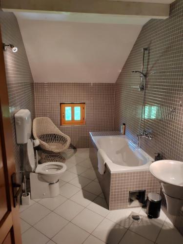 a bathroom with a tub and a toilet and a sink at Country Villa Velebit, Sveti Rok, Lika in Sveti Rok