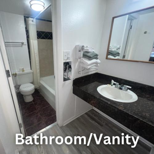 a bathroom with a sink and a toilet and a mirror at Nights Inn - Richfield in Richfield
