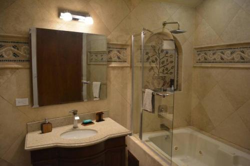 a bathroom with a sink and a shower and a tub at Ocean Front Condo @ Las Olas Grand in Rosarito