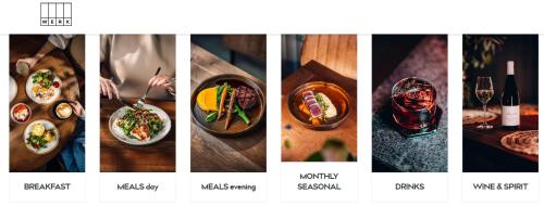 a collage of different pictures of food on a table at Prestigious SKY PARK apartment - top city view - Traveller awards 2024 in Bratislava