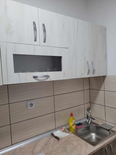 a kitchen with a sink and a counter top at Apartmani Zvezdana in Vrnjačka Banja