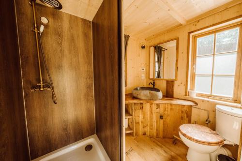 a bathroom with a toilet and a sink at Ferienhof Holste GmbH in Walsrode