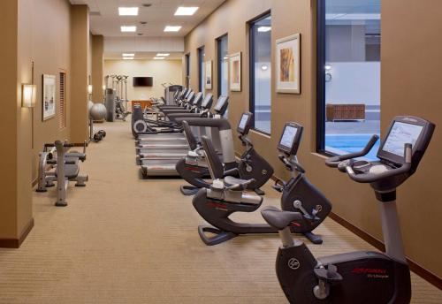 a row of exercise bikes in a gym at Grand Hyatt Denver in Denver