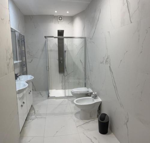 La salle de bains est pourvue d'une douche, de toilettes et d'un lavabo. dans l'établissement Villa Milano Apt. n. 1, à Milan