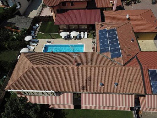 an overhead view of a roof with solar panels on it at Villa Camporosso in Colà di Lazise
