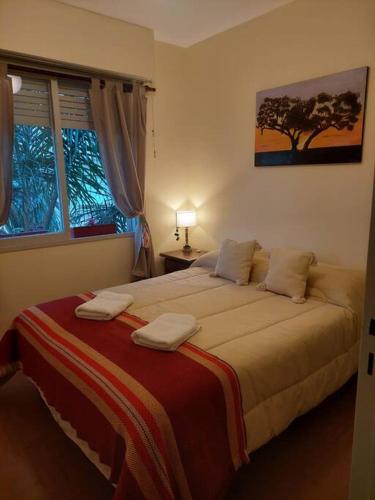 1 dormitorio con 1 cama grande y 2 almohadas en ALTOS JUJUY ALQUILER TEMPORARIO en San Salvador de Jujuy