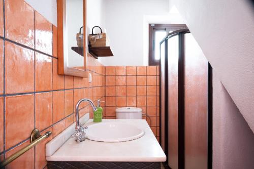 a bathroom with a sink and a mirror at Bungalows Camping Jimmy Jones in Villaviciosa de Córdoba