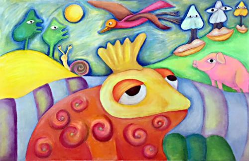 a painting of a fish and other animals at Dobringers Chalet-Dorf Warös in Hermagor