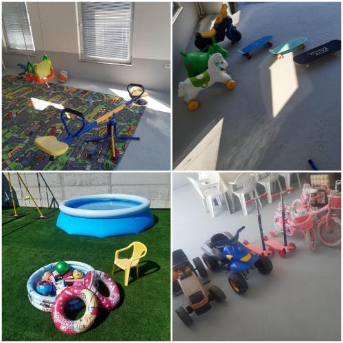 a group of four pictures of different types of play equipment at AQUA VET Velika Kladuša in Velika Kladuša