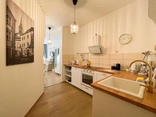 a kitchen with a sink and a counter at ApartOne Altstadt-Apartments in Bautzen
