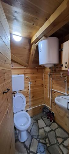 a bathroom with a toilet and a sink at Eko katun Vranjak, koliba 28 in Vranjak
