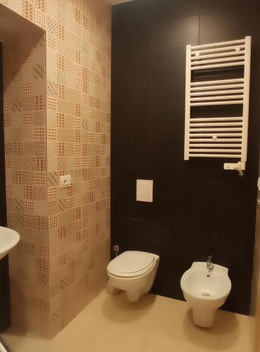 a bathroom with a white toilet and a sink at STRADONE 132 in Gravina in Puglia