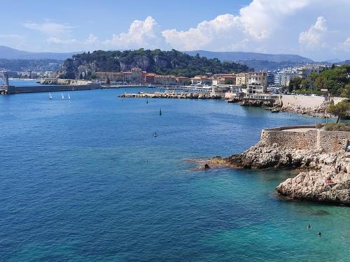 Blick auf einen großen Wasserkörper mit Booten in der Unterkunft NICE ÉTOILE in Nizza