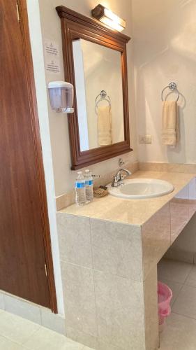 a bathroom with a sink and a mirror at Mansion Serrano Hotel in El Fuerte