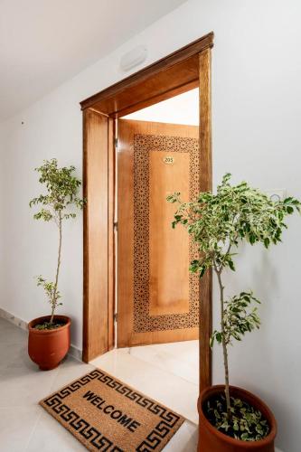 a door with two potted plants in front of it at Chic Apart Spacieuse & Lumineuse in Tangier
