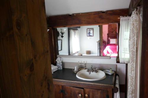 a bathroom with a sink and a mirror at Race Brook Lodge in Sheffield