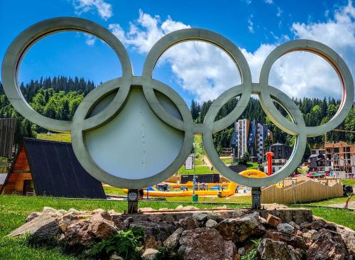 ヤホリナにあるApartman 23 - Aparthotel Poljice Jahorinaの公園内の輪彫刻