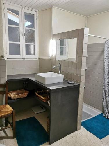 une salle de bain avec un lavabo et une douche dans l'établissement Maison proche rivière - 6 à 8 personnes, à Chambonas