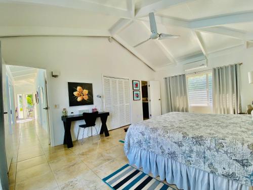 a bedroom with a bed and a desk in it at Hidden Valley Villa in Teagues Bay