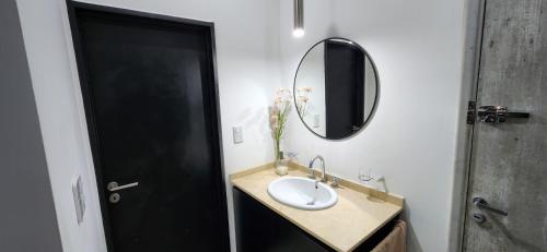 een badkamer met een wastafel en een spiegel bij Increible Loft cerca de Palmares Open Mall in Godoy Cruz