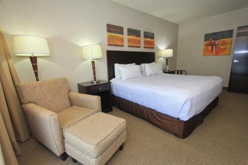 a hotel room with a bed and a chair at Crowne Plaza Leon by IHG in León