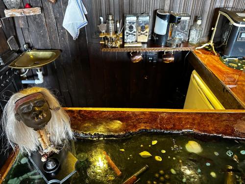 TregaronにあるCoed Y Ddraig - themed 3 bedroom cottage, with bar & pool tableの魚の池のあるバーの上面