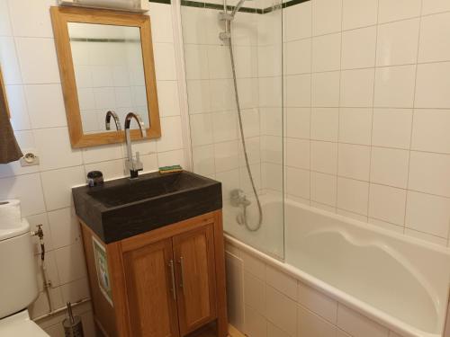 a bathroom with a sink and a bath tub at PLAGNE-SOLEIL Pied des pistes in La Plagne Tarentaise