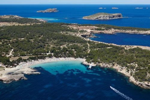an aerial view of an island in the ocean at Excelsior Estudios & Apartamentos in San Antonio