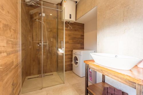 a bathroom with a shower and a sink at Villa Stone Valcer in Slivno