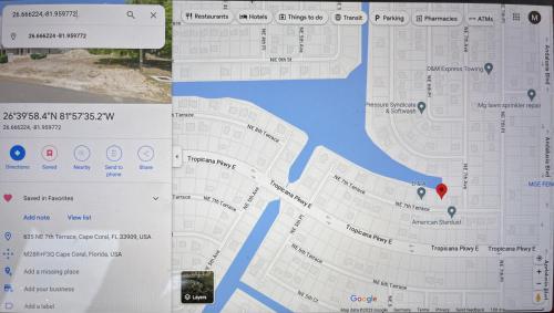 a map with a red dot on it at Newly built Villa Ballerina with heated pool and incredible view into beautiful Arrowheadcanal in Cape Coral