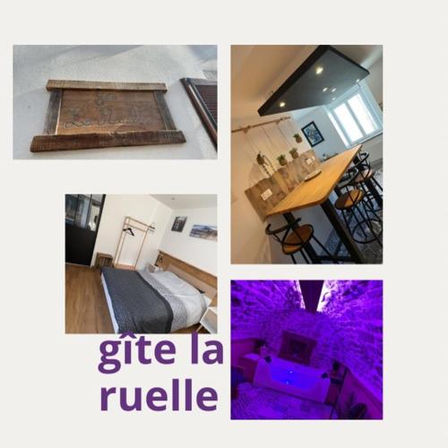 a collage of four pictures of a hotel room at Gîte la ruelle in Remiremont