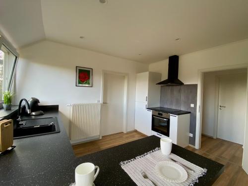 a kitchen with a stove and a counter top at Refugium in Nortrup in Nortrup