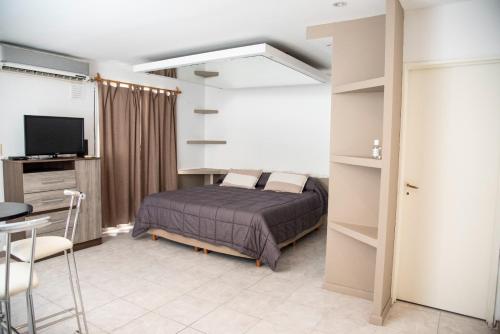 - une chambre avec un lit, un bureau et une télévision dans l'établissement Edificio Correa, à Mendoza
