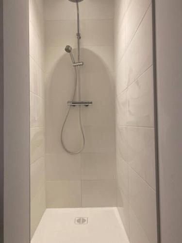 une douche avec pommeau de douche dans une salle de bain dans l'établissement #Le Jaurès - Studio à la Gare - Neuf et Lumineux, à Brive-la-Gaillarde