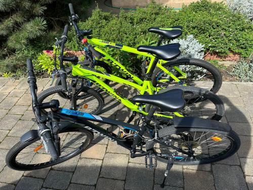 two bikes parked next to each other on a sidewalk at Forest paradise in Koprivnica