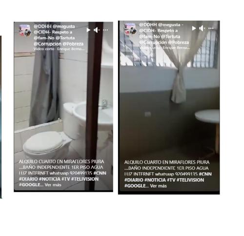 2 fotos de un baño con aseo y lavabo en HOTEL MABEL CALLE LOS ALMENDROS 145 MIRAFLORES PIURA, en Piura